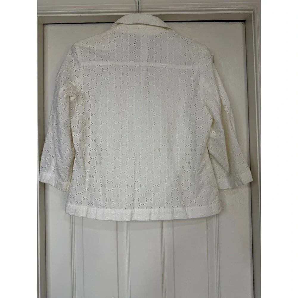 Pendleton Womens White Eyelet Cotton Blazer Jacket 3/4 Sleeve Size M TF138-68365 - Picture 3 of 10